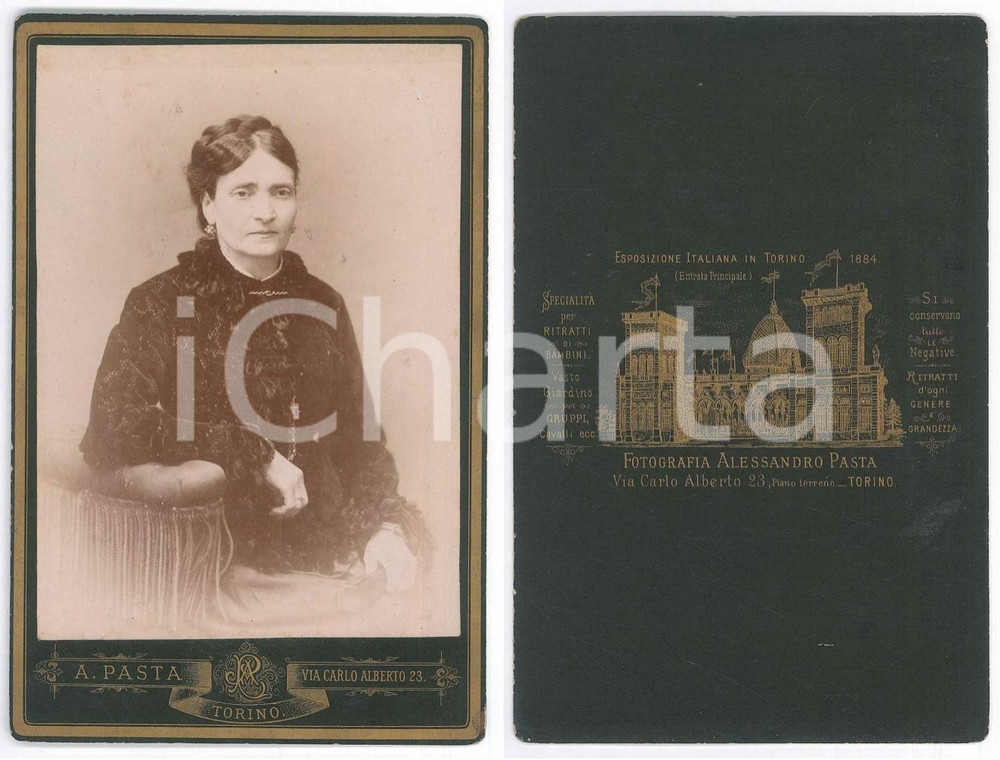 Fotografia d epoca originale 1885 ca TORINO Nobildonna in abito di velluto nero Foto Alessandro PASTA 1
