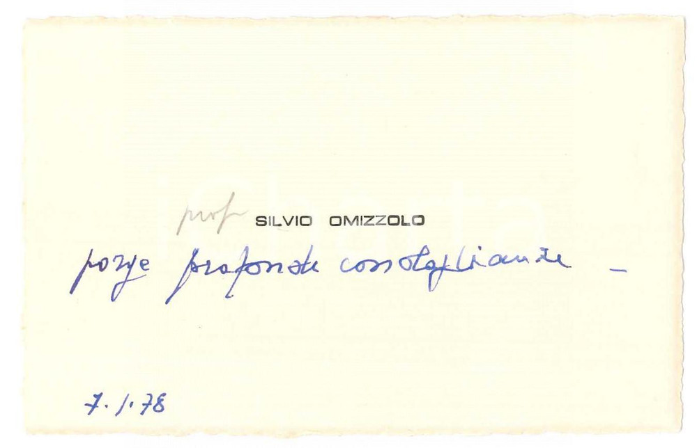 Autografo originale 1978 PADOVA Silvio OMIZZOLO musicista  Biglietto da visita AUTOGRAFO 1