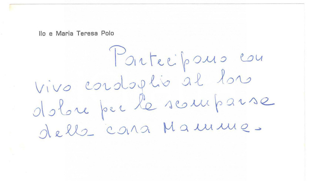 Autografo originale 1978 ITALIA Ilo e Maria Teresa POLO Biglietto da visita AUTOGRAFO 13x8 cm 1