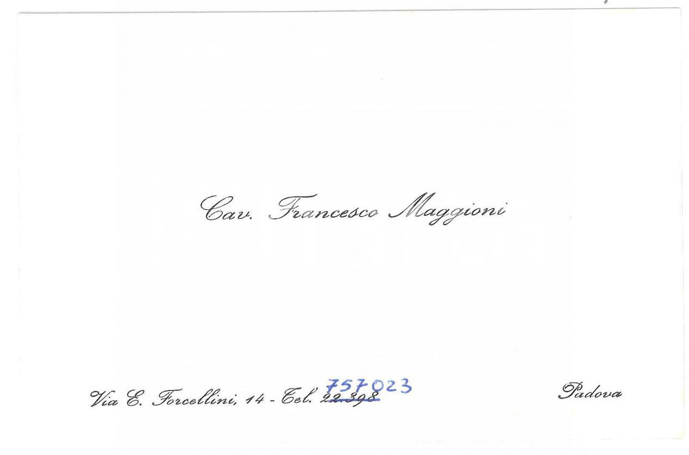 Autografo originale 1978 PADOVA Cav. Francesco MAGGIONI Biglietto da visita AUTOGRAFO 13x8 cm 1