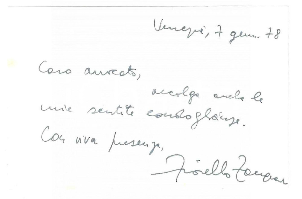 1978 VENEZIA Fiorello ZANGRANDO Biglietto da visita AUTOGRAFO 10x6 cm