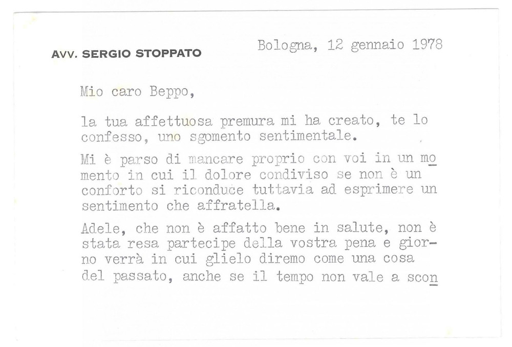 Autografo originale 1978 BOLOGNA Avv. Sergio STOPPATO Biglietto AUTOGRAFO 16x10 cm 1