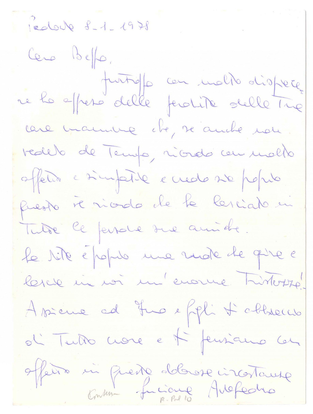 Autografo originale 1978 PADOVA Lettera contessa Luciana AVOGADRO per condoglianze Autografo 1