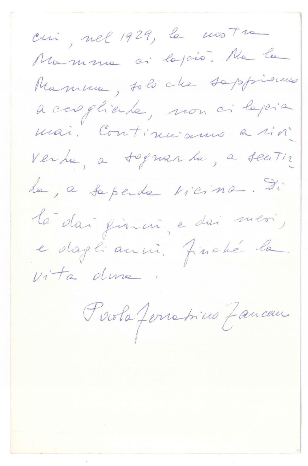 Autografo originale 1978 PADOVA Lettera Paola FERRABINO ZANCAN per condoglianze Autografo 1