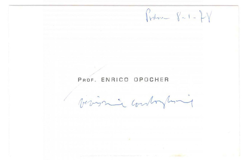 Autografo originale 1978 PADOVA Prof. Enrico OPOCHER Biglietto da visita AUTOGRAFO 10x7 cm 1
