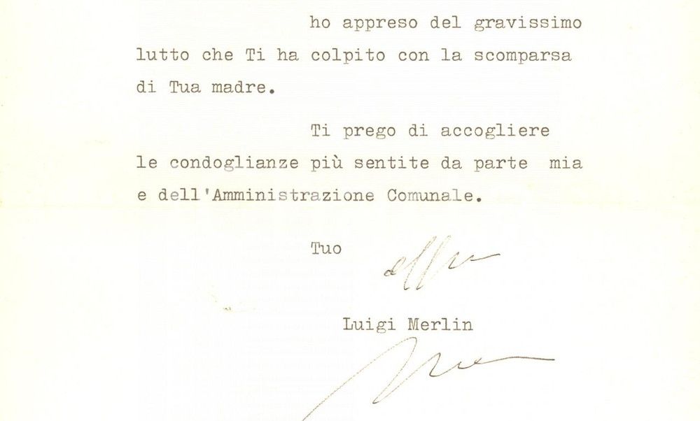 Autografo originale 1978 PADOVA Lettera sindaco Luigi MERLIN per condoglianze  Autografo 1