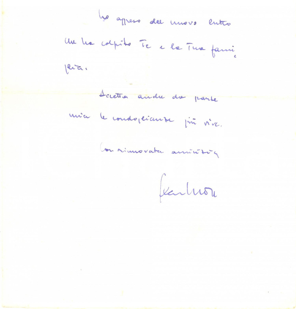 Autografo originale 1978 PORDENONE Lettera Glauco MORO per condoglianze  Autografo 1