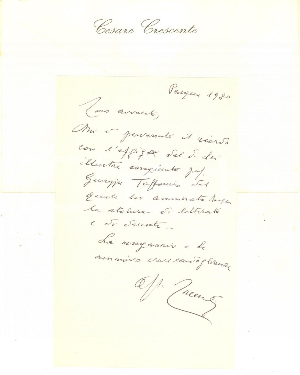Autografo originale 1980 PADOVA Cesare CRESCENTE  Biglietto condoglianze AUTOGRAFO 1