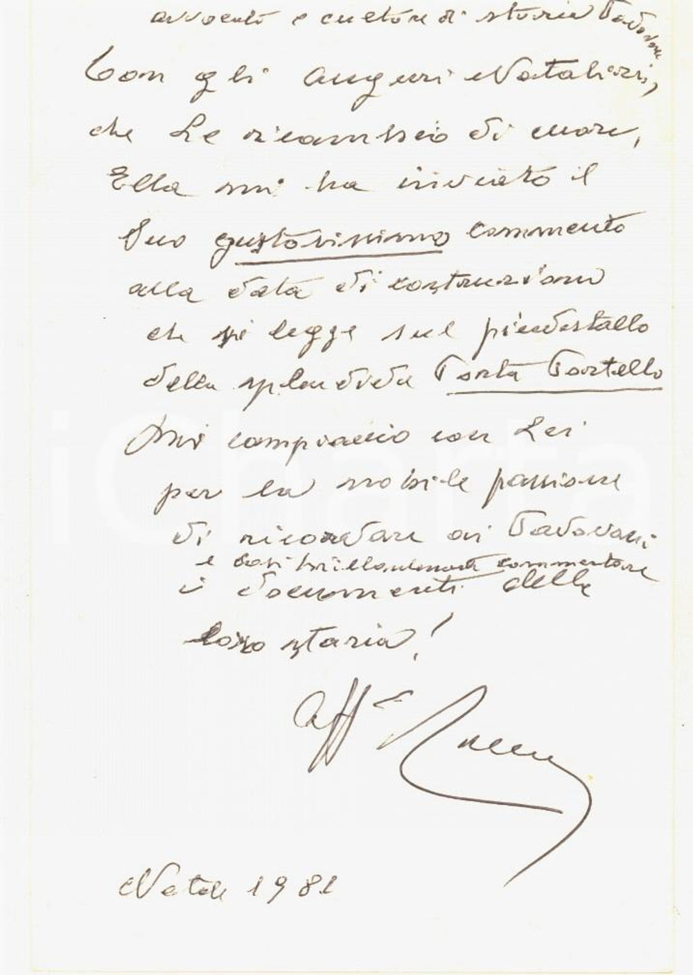 Autografo originale 1981 PADOVA Cesare CRESCENTE  Biglietto auguri di Natale AUTOGRAFO 1