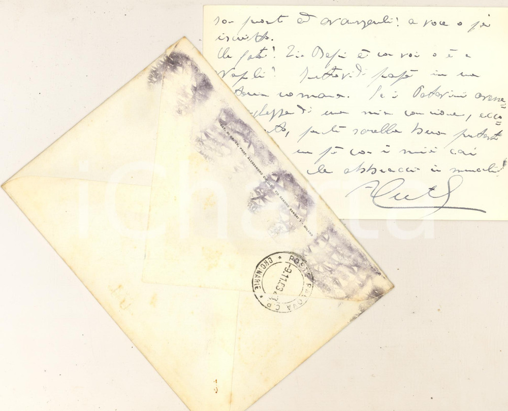 Autografo originale 1963 MILANO Biglietto Alessandro CUTOLO per Iperchina GENTILE  Autografo 1