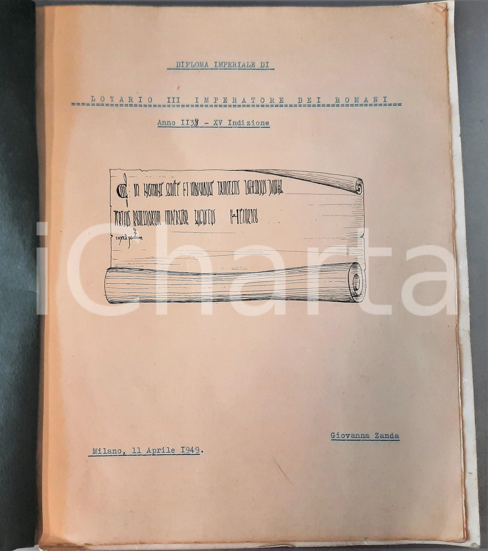 Documento originale, autentico 1949 Università  MILANO  PALEOGRAFIA  Tesina Giovanna ZANDA diploma imperiale 1