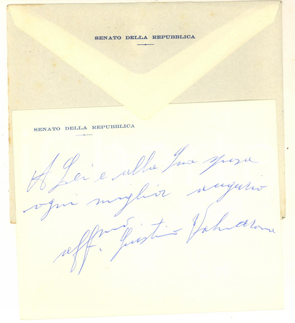 Autografo originale 1958 RECOARO TERME Biglietto sen. Giustino VALMARANA congratulazioni AUTOGRAFO 1