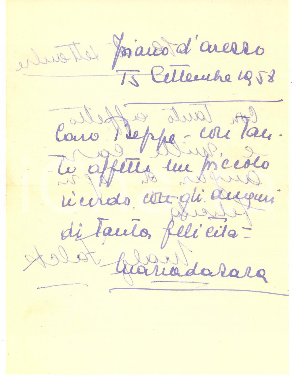 Autografo originale 1958 PIANO DI AREZZO Lettera nobile Maria DA ZARA per auguri Autografo 1