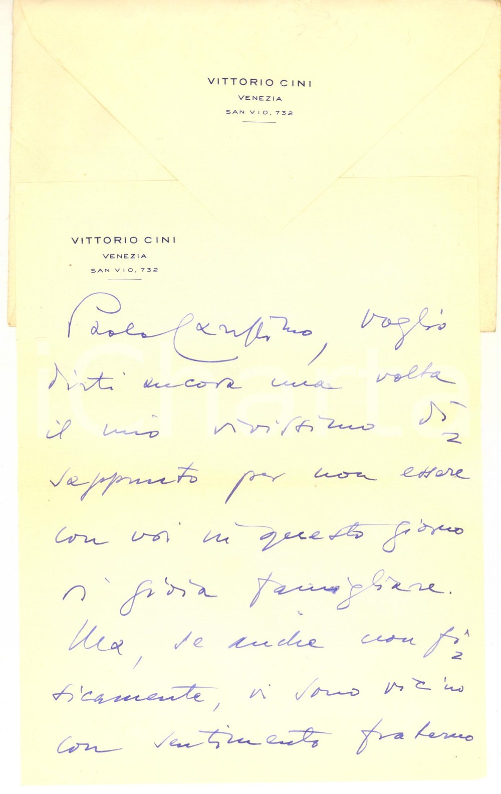 Autografo originale 1958 VENEZIA Lettera Vittorio CINI per congratulazioni  AUTOGRAFO 1