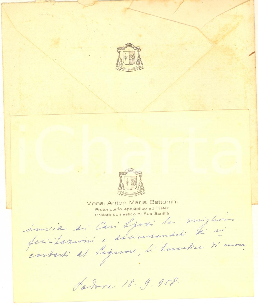 Autografo originale 1958 PADOVA Biglietto mons. Anton Maria BETTANINI protonotario  AUTOGRAFO 1