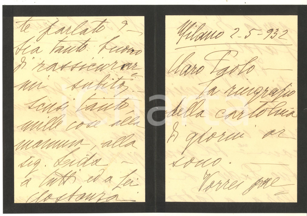Autografo originale 1932 MILANO Lettera Costanza TANARA STOPPATO per commemorazione  Autografo 1