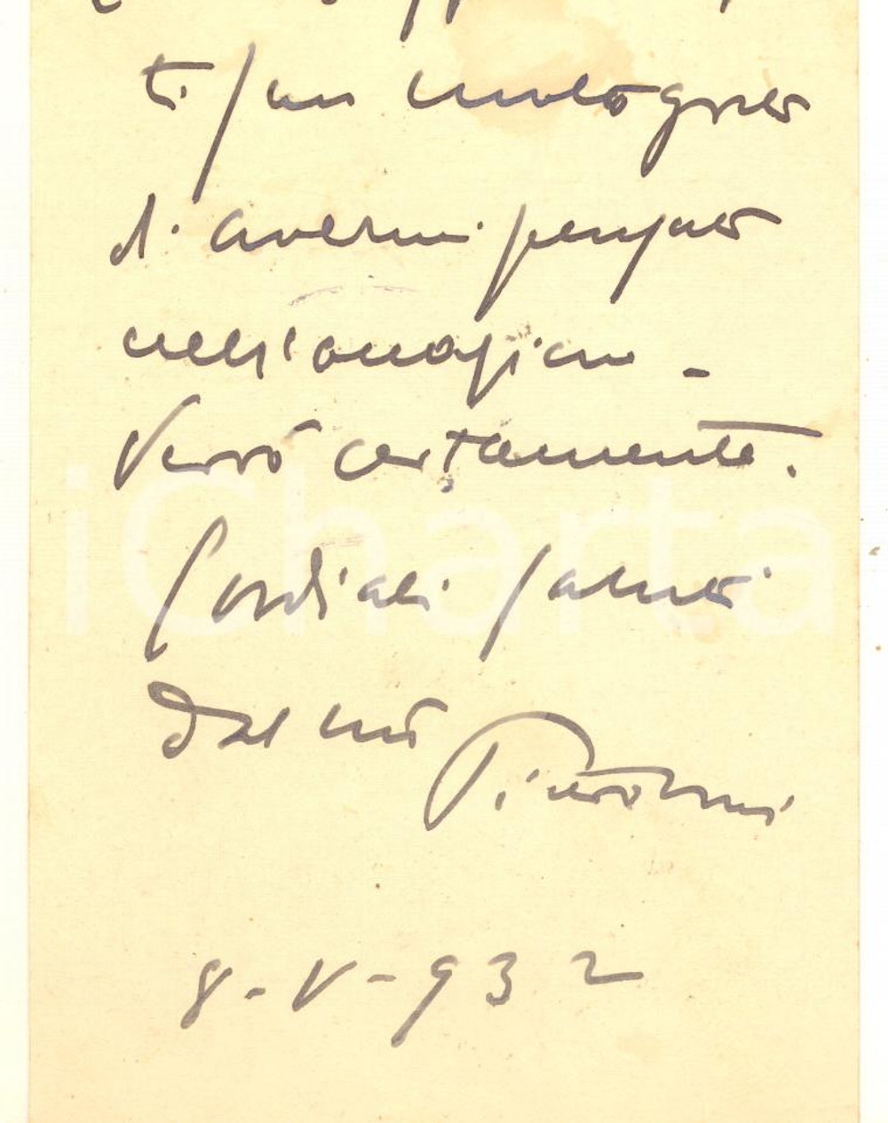 Autografo originale 1932 VENEZIA Cartolina Ernesto PIETRIBONI per invito  Autografo 1