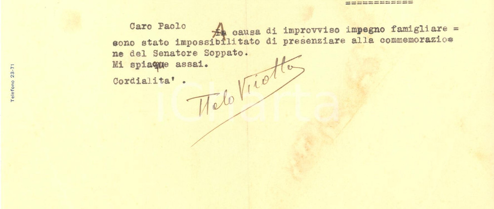 Autografo originale 1932 VENEZIA Lettera avv. Italo VIROTTA per commemorazione  AUTOGRAFO 1