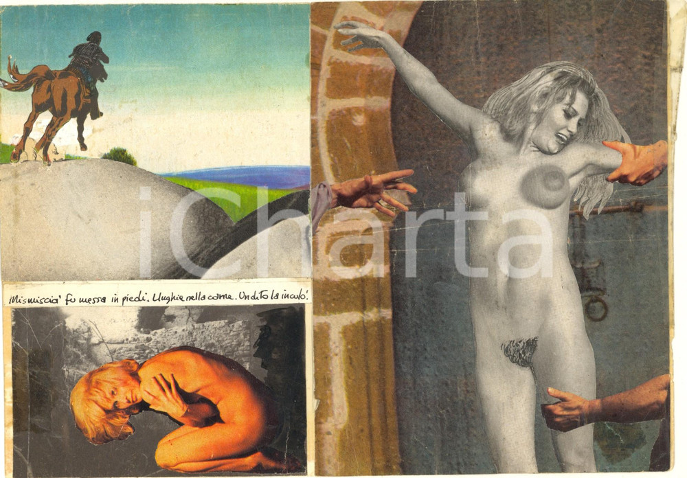 Stampa, bozzetto originale 1970 ca ITALIA  CULTURA POP  EROTISMO  Naked woman Collage 24x17 cm 1