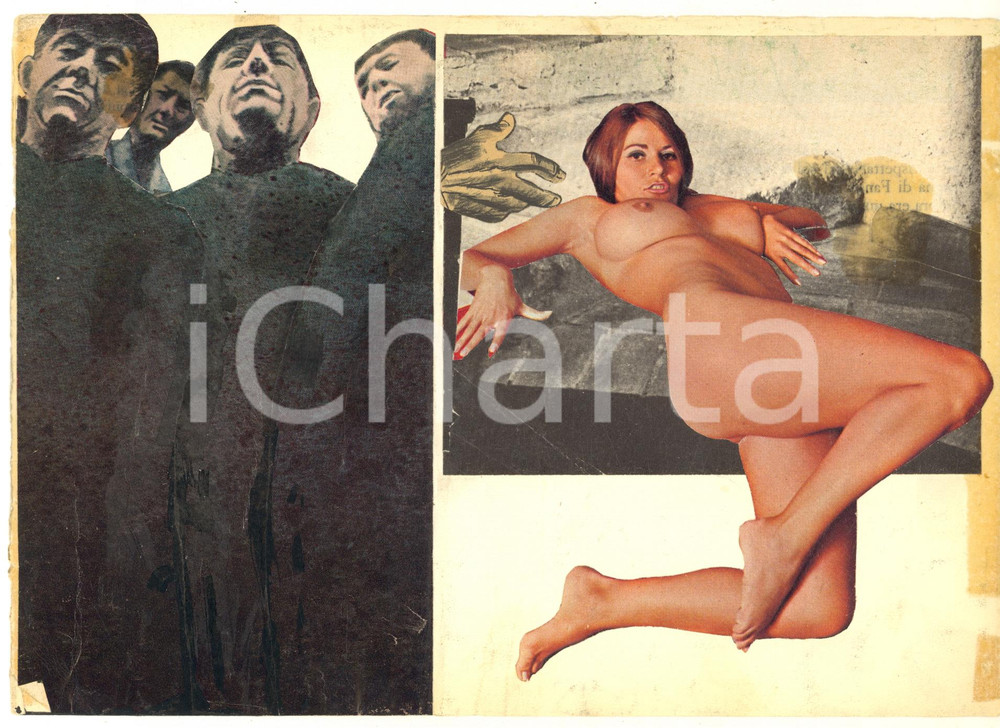 Stampa, bozzetto originale 1970 ca ITALIA  CULTURA POP  EROTISMO  Naked woman Collage 24x17 cm 2 1