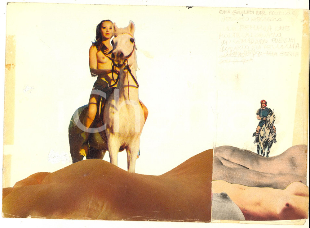 Stampa, bozzetto originale 1970 ca ITALIA  CULTURA POP  EROTISMO  Naked woman  Deserto Collage 24x17 1