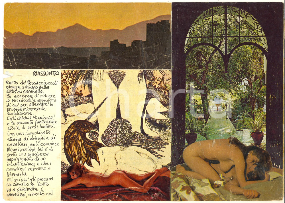 Stampa, bozzetto originale 1970 ca ITALIA  CULTURA POP  EROTISMO  Sex scene Collage 24x17 cm 1