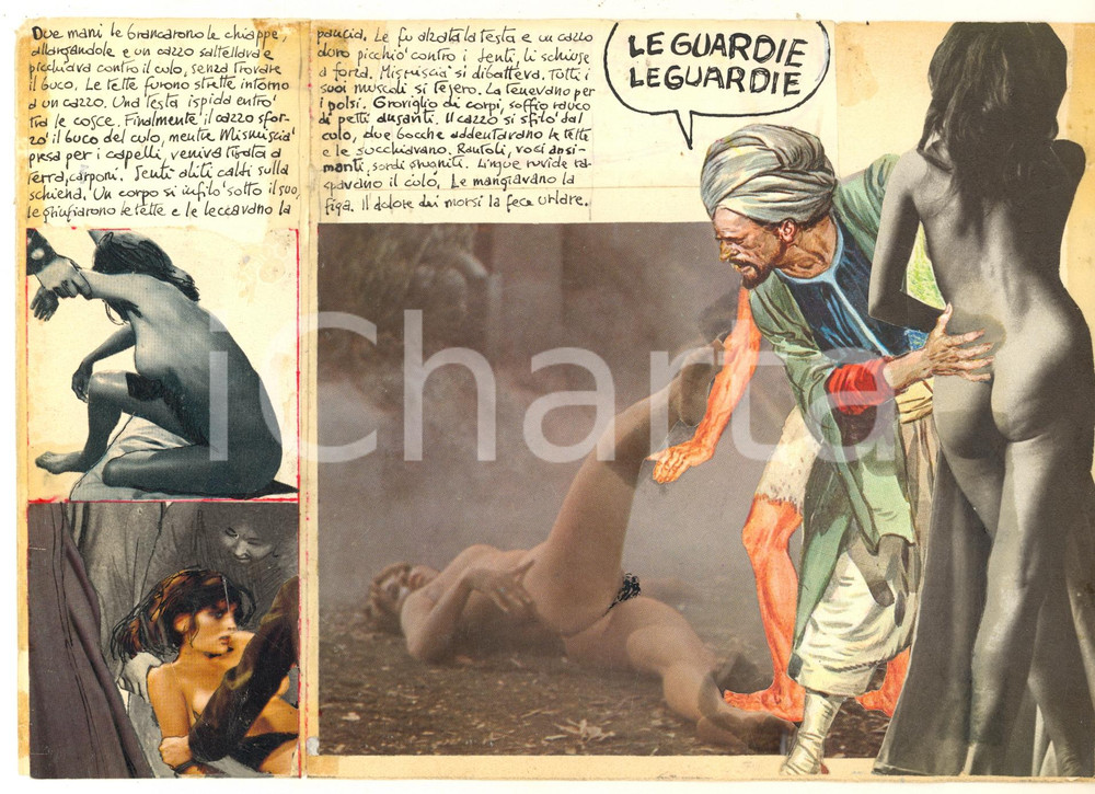Stampa, bozzetto originale 1970 ca ITALIA  CULTURA POP  EROTISMO  Nude woman  Collage 24x17 cm 1