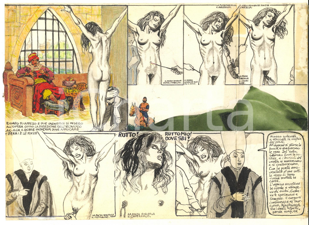 Stampa, bozzetto originale 1970 ca ITALIA  CULTURA POP  EROTISMO BDSM  Nude woman  Collage 24x17 2 1