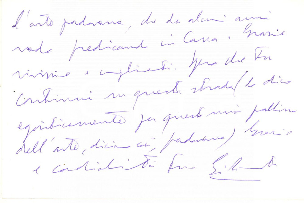 1976 PADOVA Biglietto Ezio RIONDATO per libro ricevuto - AUTOGRAFO
