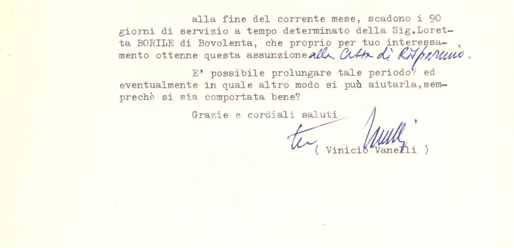 Autografo originale 1976 ROMA Lettera Vinicio VANELLI per assunzione  Autografo 1
