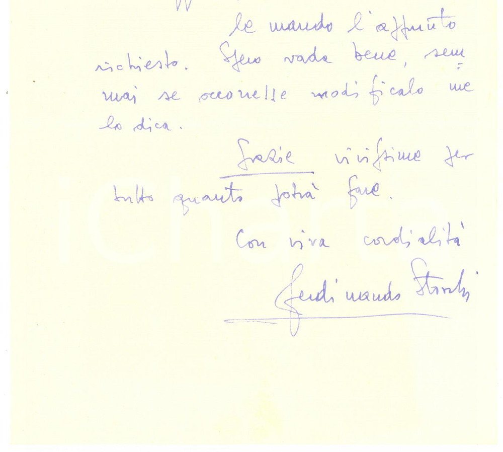Autografo originale 1976 ROMA Lettera on. Ferdinando STOCCHI per ringraziamento  Autografo 1
