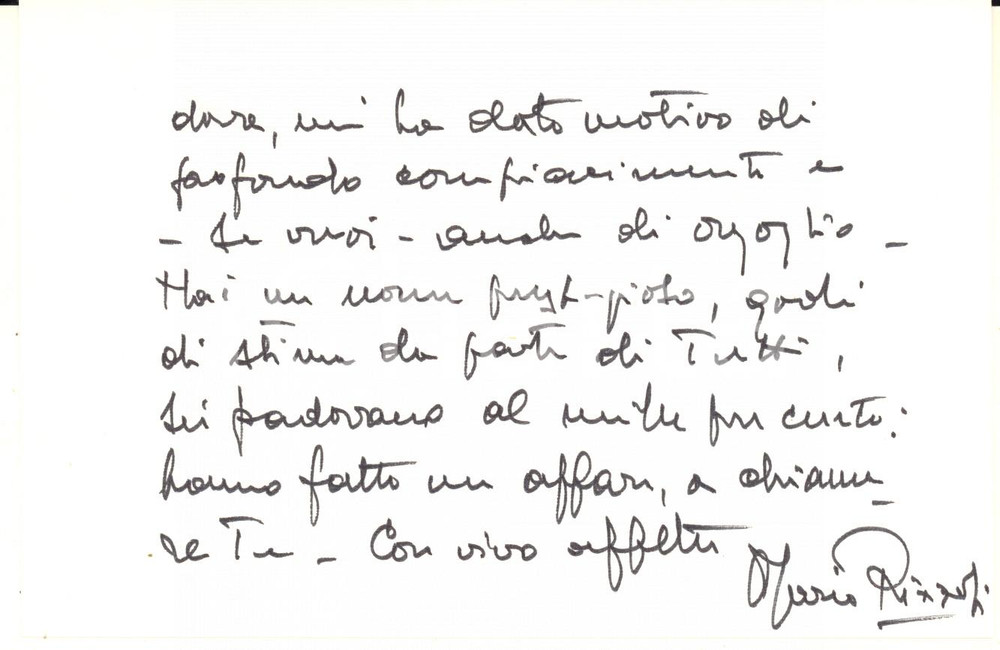 Autografo originale 1975 PADOVA Rotary Club  Biglietto Mario RIZZOLI presidente Autografo 1