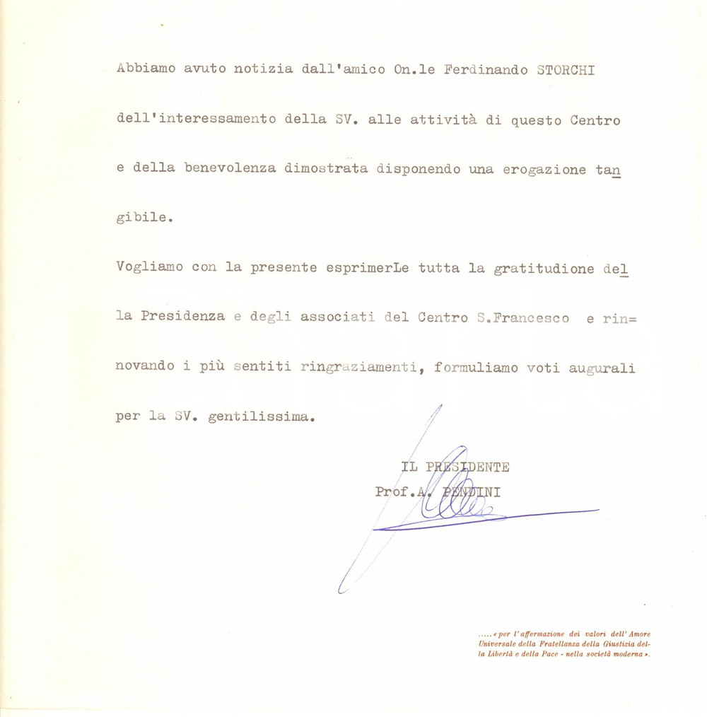 Autografo originale 1976 CITTADELLA PD Lettera A. PENDINI  Centro Cultura s. Francesco Autografo 1