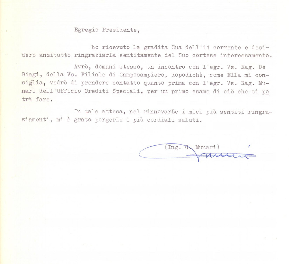 Autografo originale 1976 CAMPOSAMPIERO Cartiera di CARBONERA  Lettera Giovanni MUNARI  Autografo 1