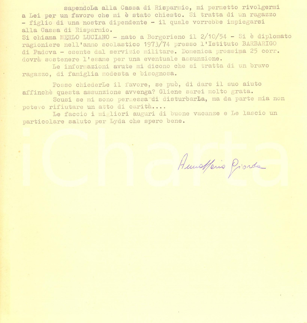 Autografo originale 1976 PADOVA Lettera suor Anna Maria GIORDA  Istituto S. CUORE Autografo 1
