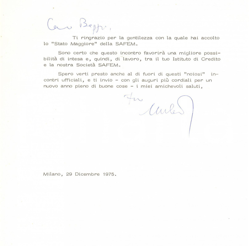 Autografo originale 1975 MILANO Lettera Alberto FALCK per ringraziamento  Autografo 1