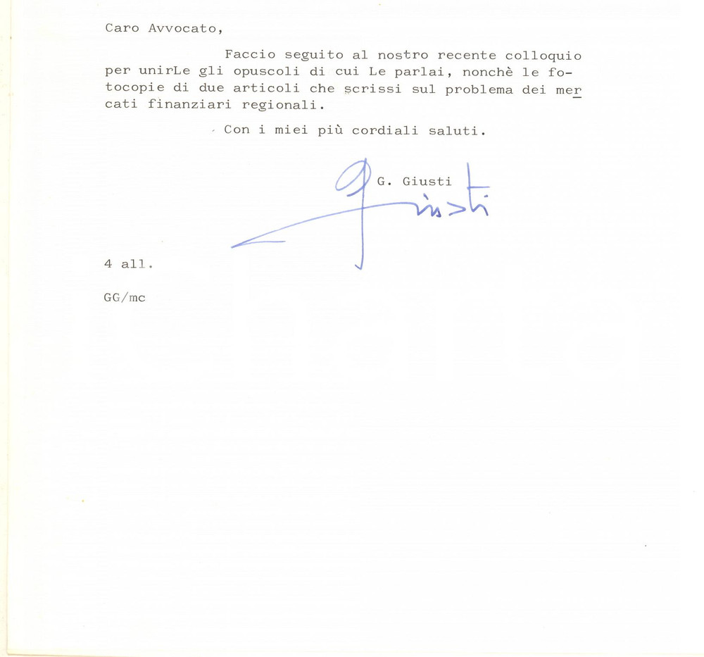 Autografo originale 1977 PADOVA Lettera Giovanni GIUSTI DEL GIARDINO  CONSULTA Autografo 1