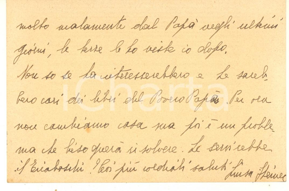 1933 TORINO Biglietto Luisa STEINER STABARIN scrittrice - Autografo