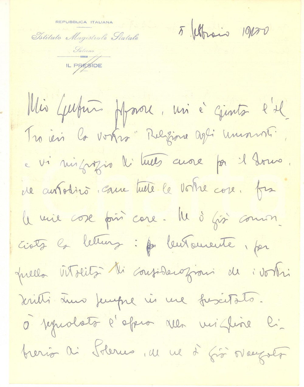 Autografo originale 1950 SALERNO Lettera Bruno LUCREZI sul suo lavoro poetico  Autografo 1