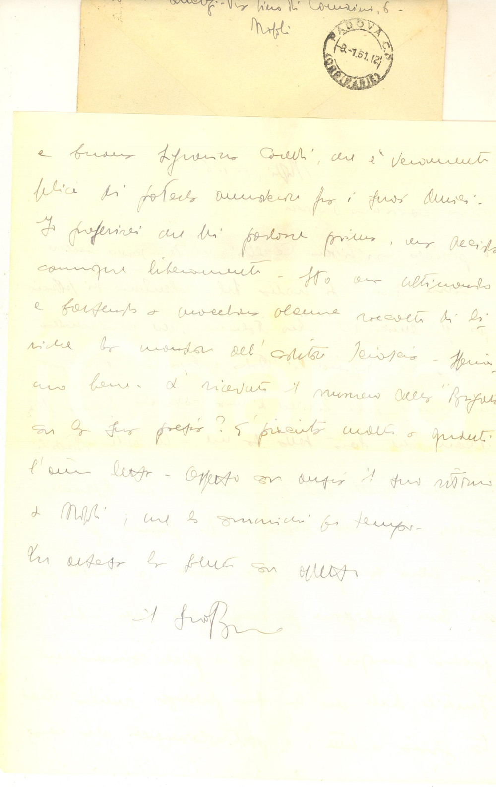 Autografo originale 1960 NAPOLI Lettera Bruno LUCREZI su calendario Amici del Libro  Autografo 1