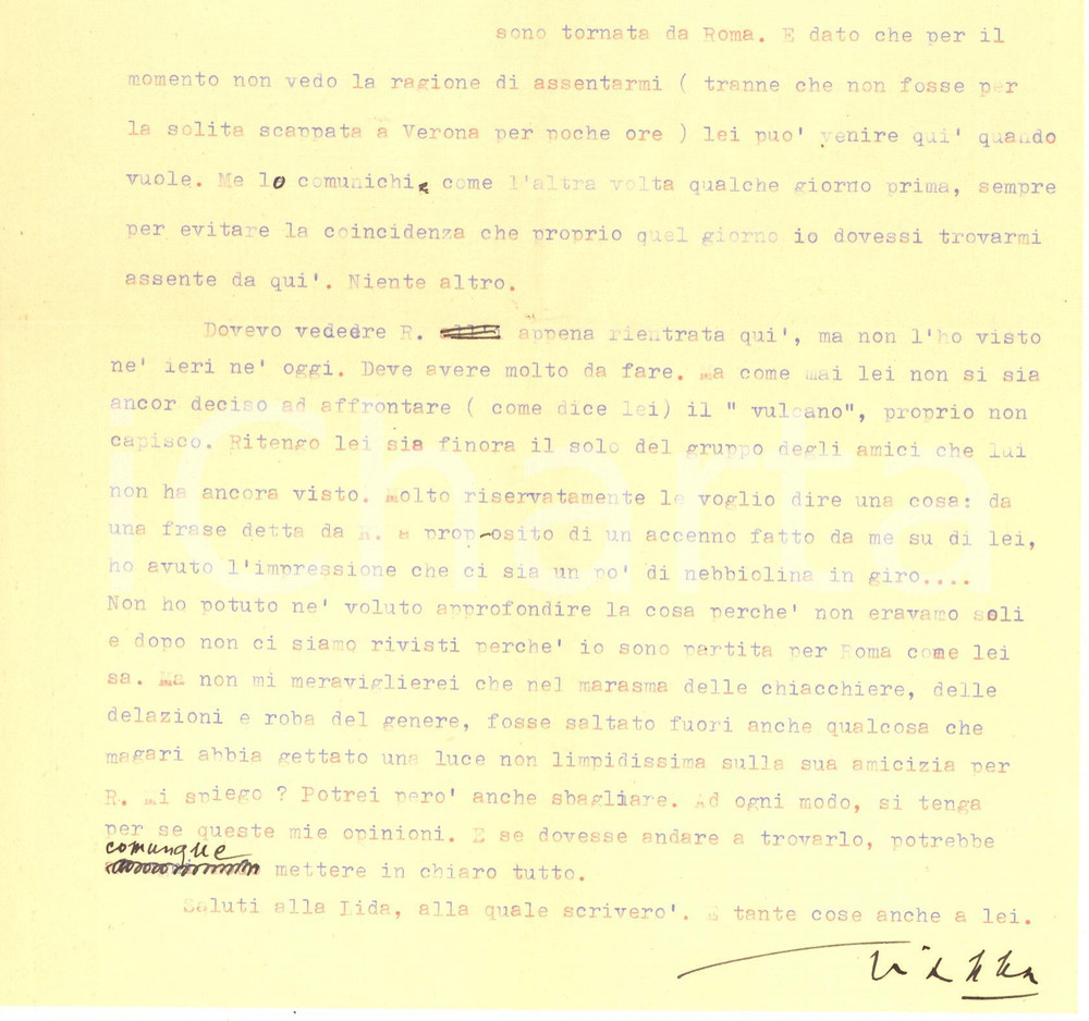 Autografo originale 1943 ALA TN Gianna PEDERZINI a un amico in comune con Farinacci AUTOGRAFO 1