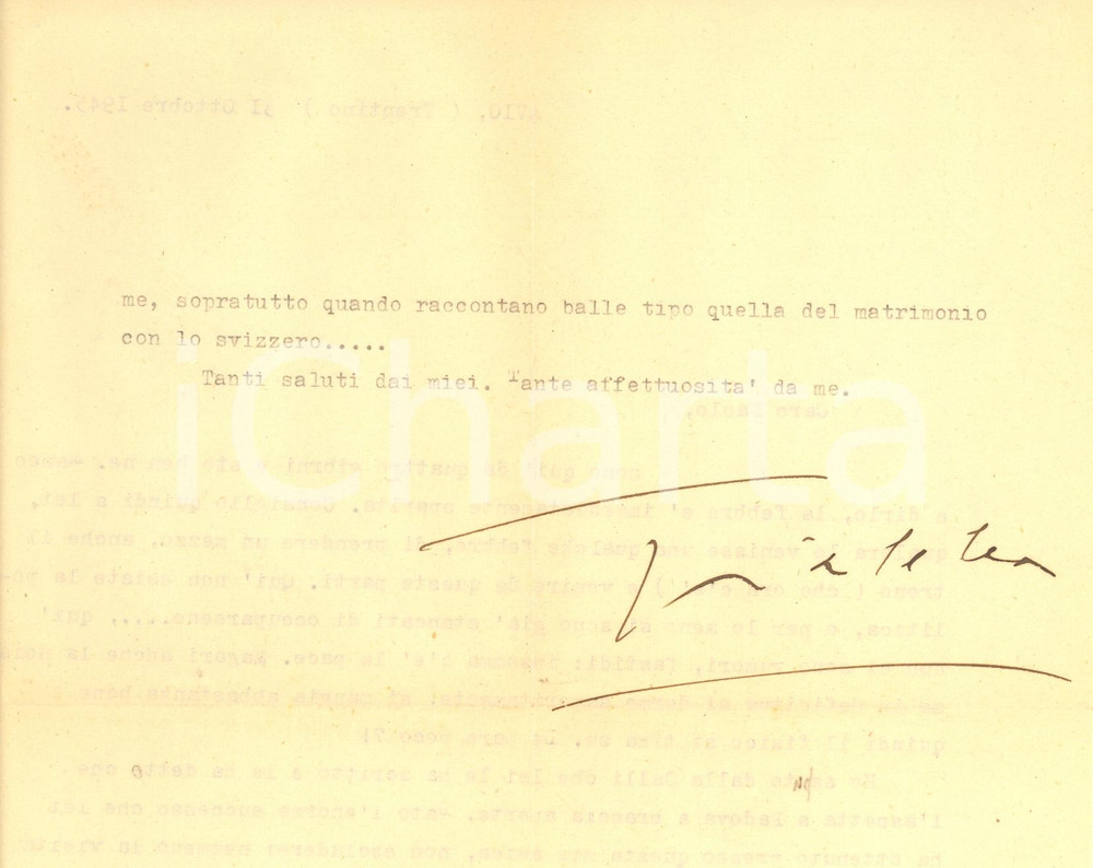 Autografo originale 1945 AVIO Gianna PEDERZINI divertita dalle chiacchiere sul suo conto AUTOGRAFO 1