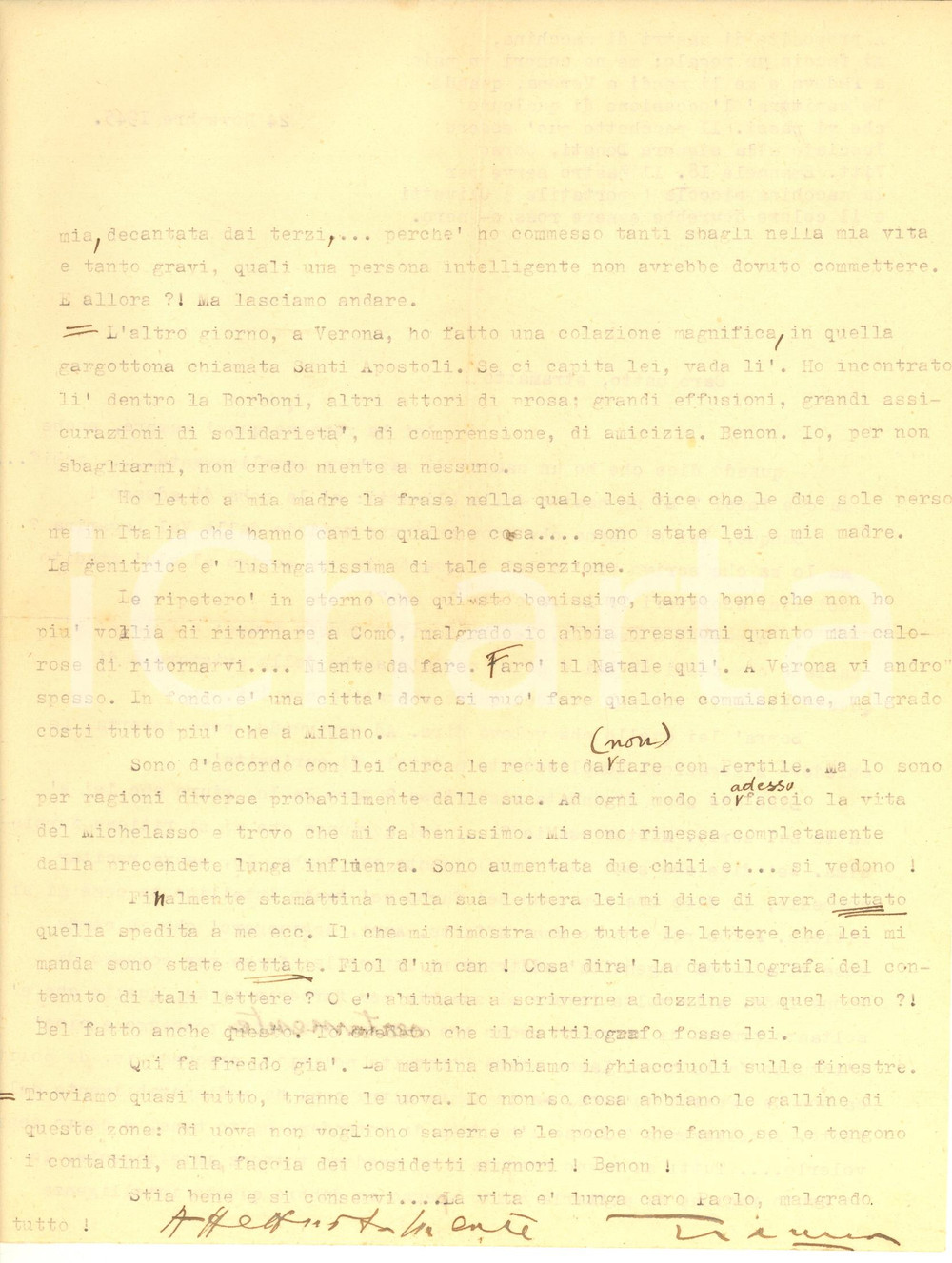 Autografo originale 1945 AVIO Gianna PEDERZINI desidera il riposo in Trentino AUTOGRAFO 1