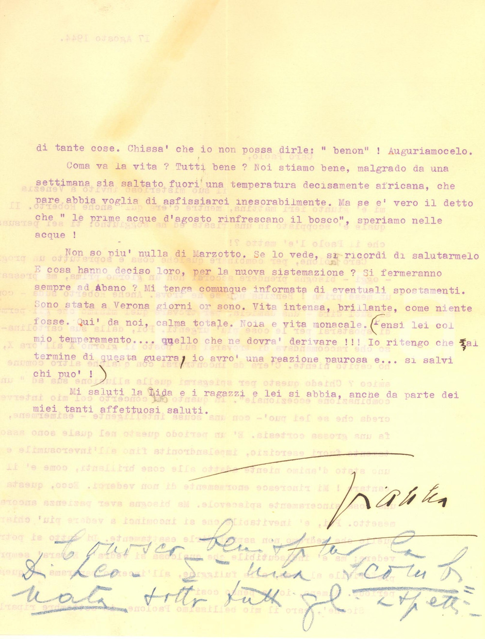 Autografo originale 1944 AVIO Soprano Gianna PEDERZINI fuori esercizio e impelandronita AUTOGRAFO 1