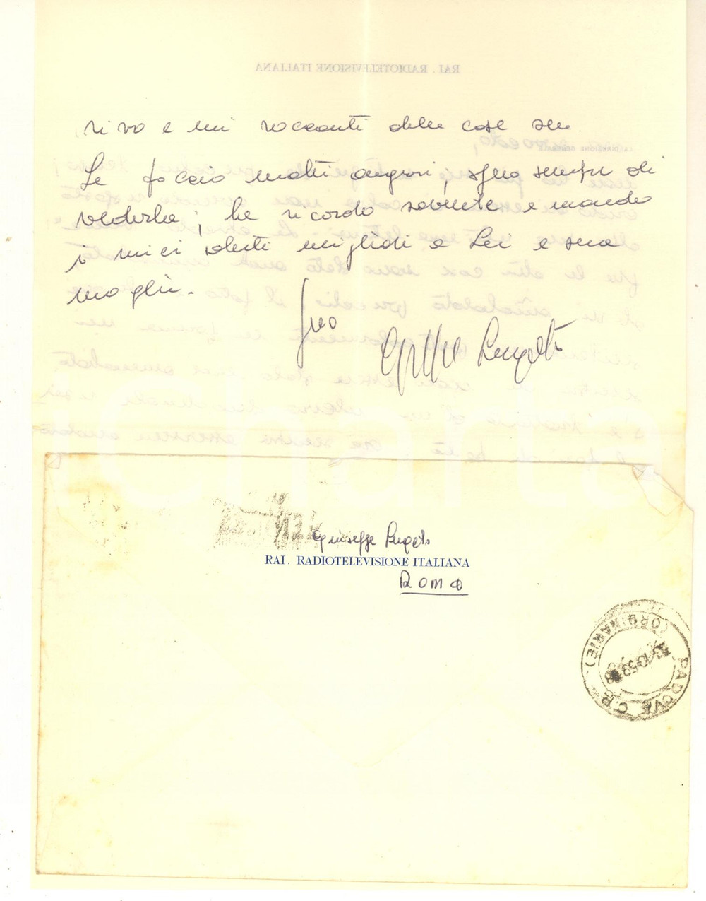 Autografo originale 1959 ROMA RAI TV Lettera Giuseppe LUGATO a un amico  AUTOGRAFO 1
