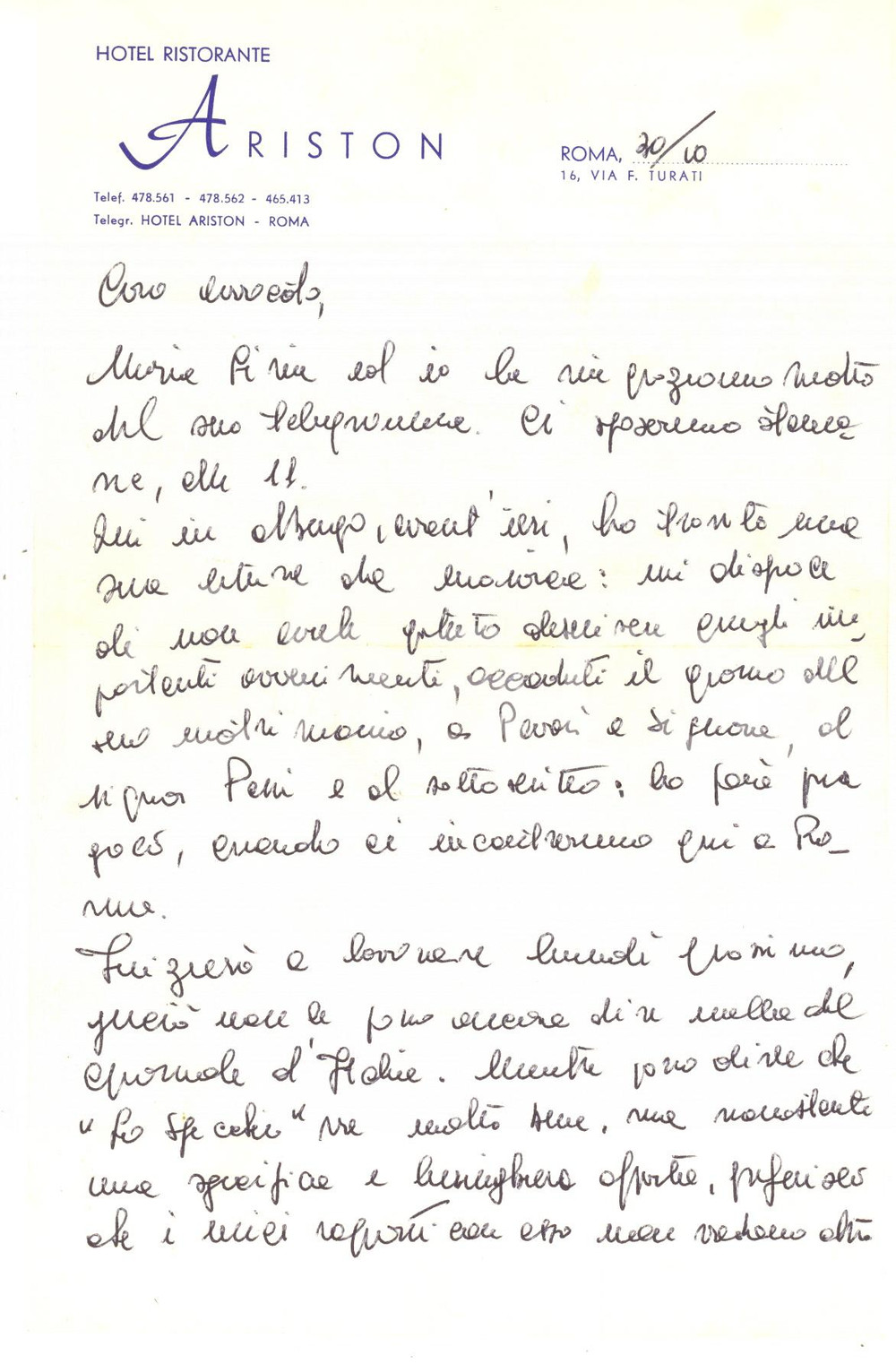 Autografo originale 1958 ROMA Lettera Giuseppe LUGATO su lavoro con Lo Specchio  AUTOGRAFO 1