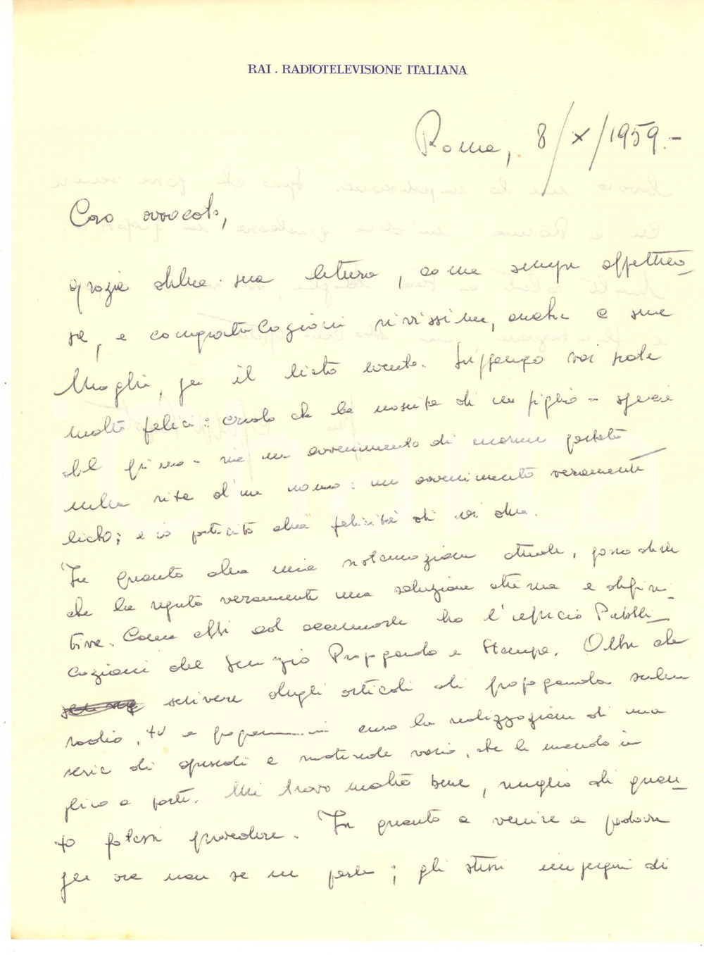 Autografo originale 1959 ROMA RAI TV Giuseppe LUGATO al lavoro per l Ufficio Propaganda  AUTOGRAFO 1