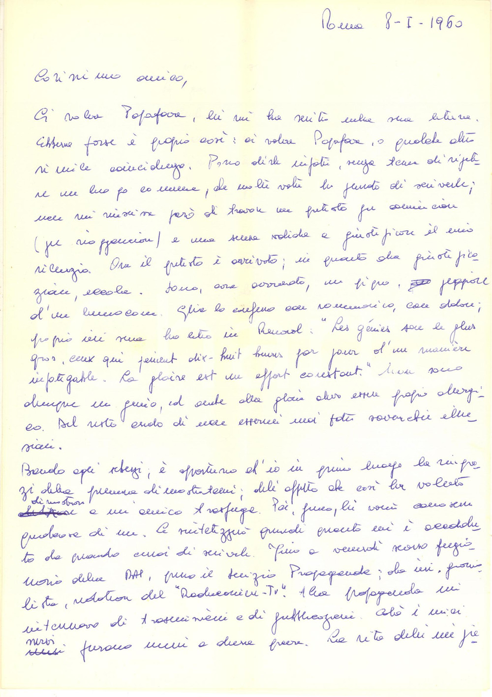 Autografo originale 1960 ROMA Giuseppe LUGATO su lavoro e politica alla RAI  AUTOGRAFO 1