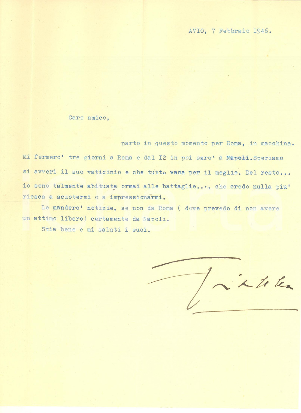 Autografo originale 1946 AVIO TN Gianna PEDERZINI Sono abituata alle battaglie AUTOGRAFO 1