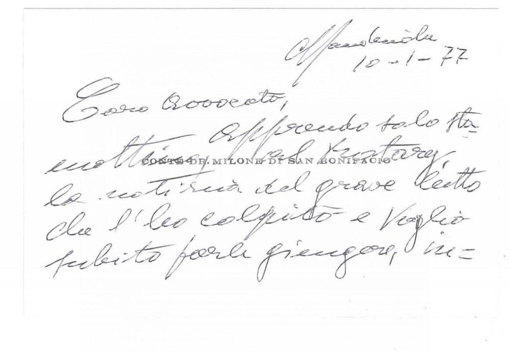 Autografo originale 1977 PADOVA Conte MILONE DI SAN BONIFACIO Biglietto da visita AUTOGRAFO 10x7 cm 1